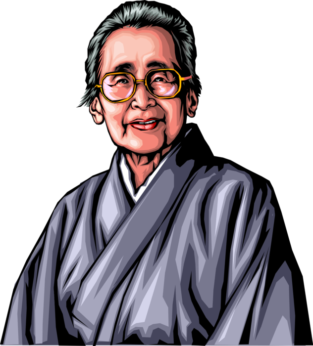 Vector Illustration of Old Japanese Woman Smiles