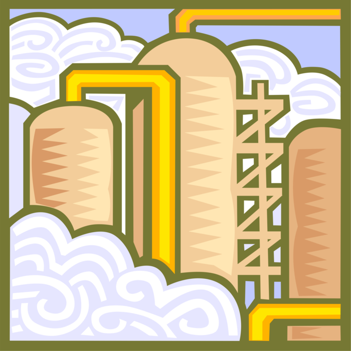 Vector Illustration of Fossil Fuel Petroleum and Gas Industry Oil Refinery Crude Distillation Units