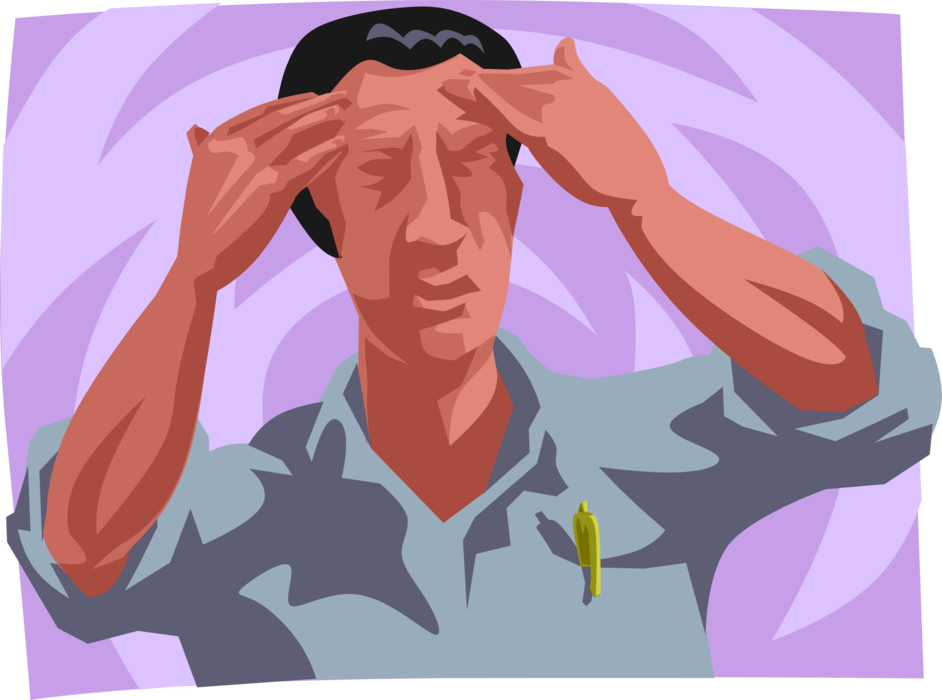 Vector Illustration of Man with Headache Pressing His Against His Temples