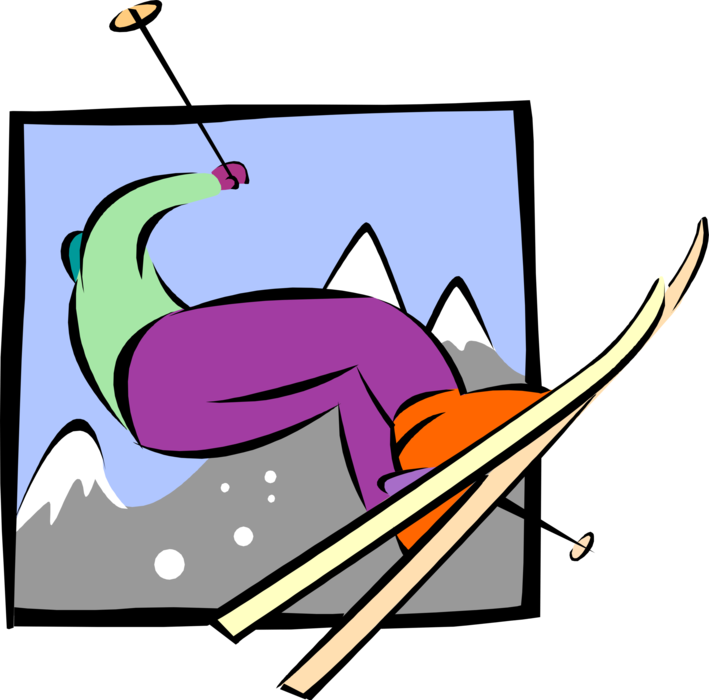 Vector Illustration of Downhill Alpine Skiing Skier on Skis Jumps Mogul on Mountain