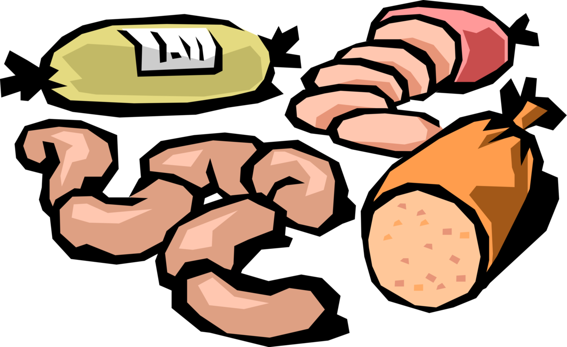 Vector Illustration of Sausage Food Made From Ground Meats Kielbasa and Mortadella