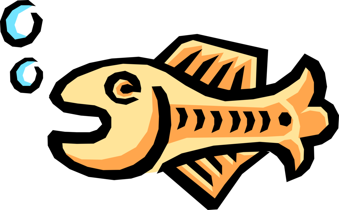 Vector Illustration of Aquatic Marine Fish Symbol with Bubbles