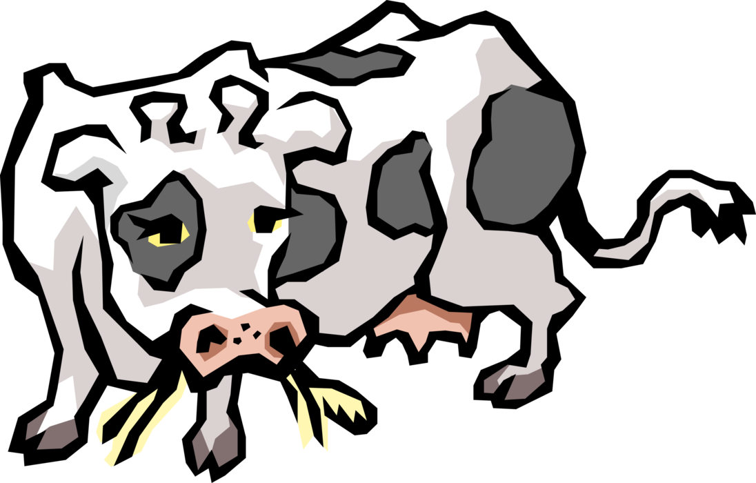 Vector Illustration of Farm Agriculture Livestock Animal Dairy Cow Eating Grass