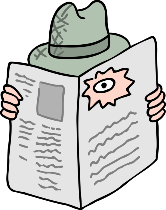 Vector Illustration of Secretive Man Looking through Hole in Newspaper