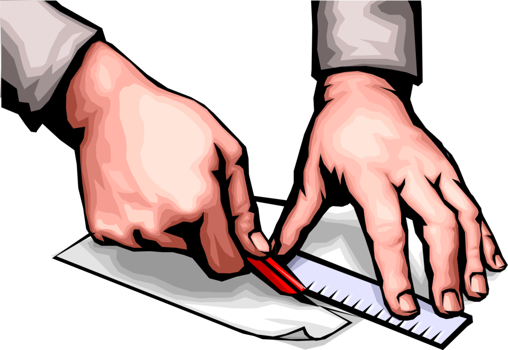 Vector Illustration of Hands Cutting with Straightedge Ruler and Utility Knife Blade