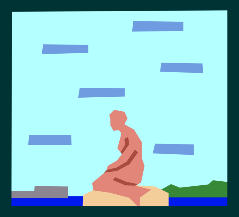 Vector Illustration of The Little Mermaid Bronze Statue by Edvard Eriksen in Copenhagen, Denmark