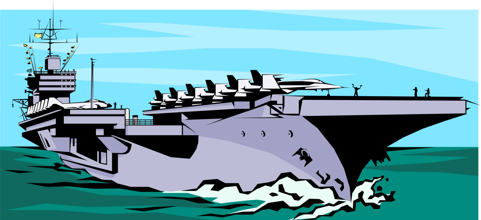 Vector Illustration of Naval Aircraft Carrier at Sea