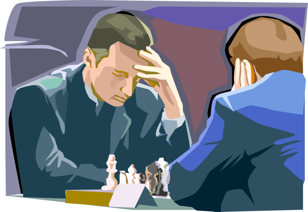 Vector Illustration of Strategy Board Game of Chess Master Playing Competitor