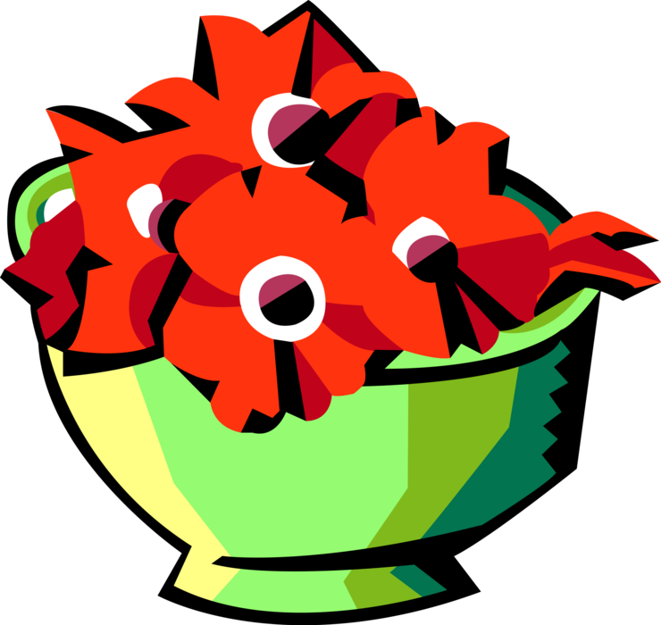 Vector Illustration of Red Flowers in Bowl