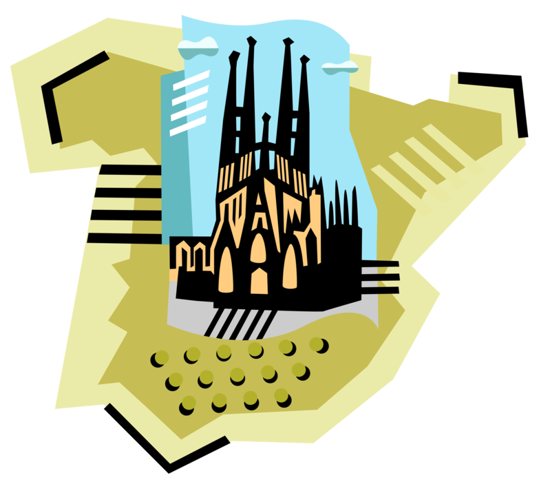 Vector Illustration of la Sagrada Família Basilica Cathedral Designed by Antoni Gaudí, Barcelona, Spain 