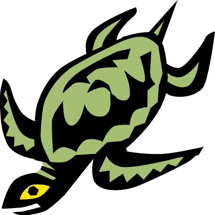 Vector Illustration of Green Sea Turtle or Tortoise Swimming
