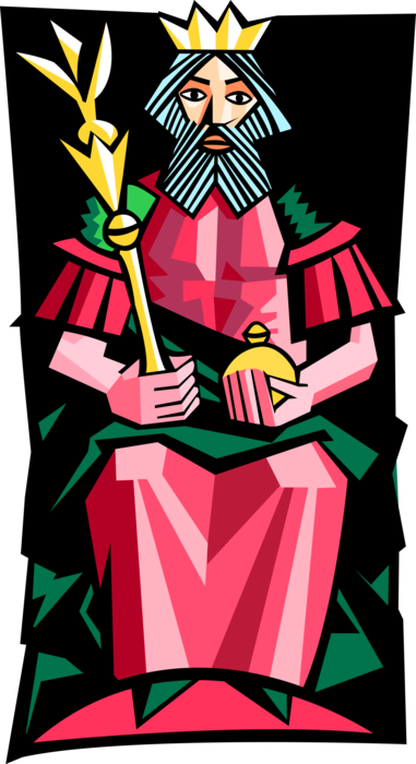 Vector Illustration of Royalty Monarch King with Crown, Royal Orb and Sceptre