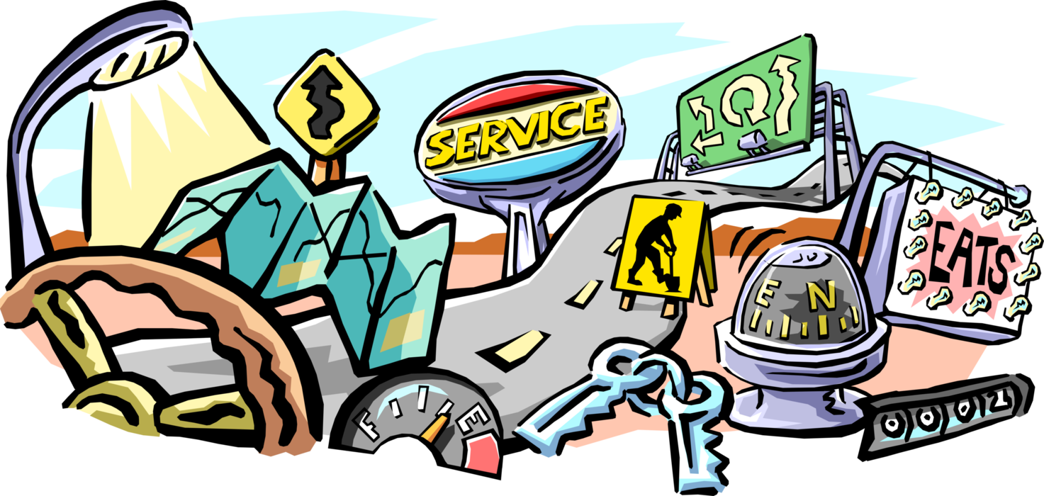 Vector Illustration of Highway and Road Travel Signs and Traveler Services