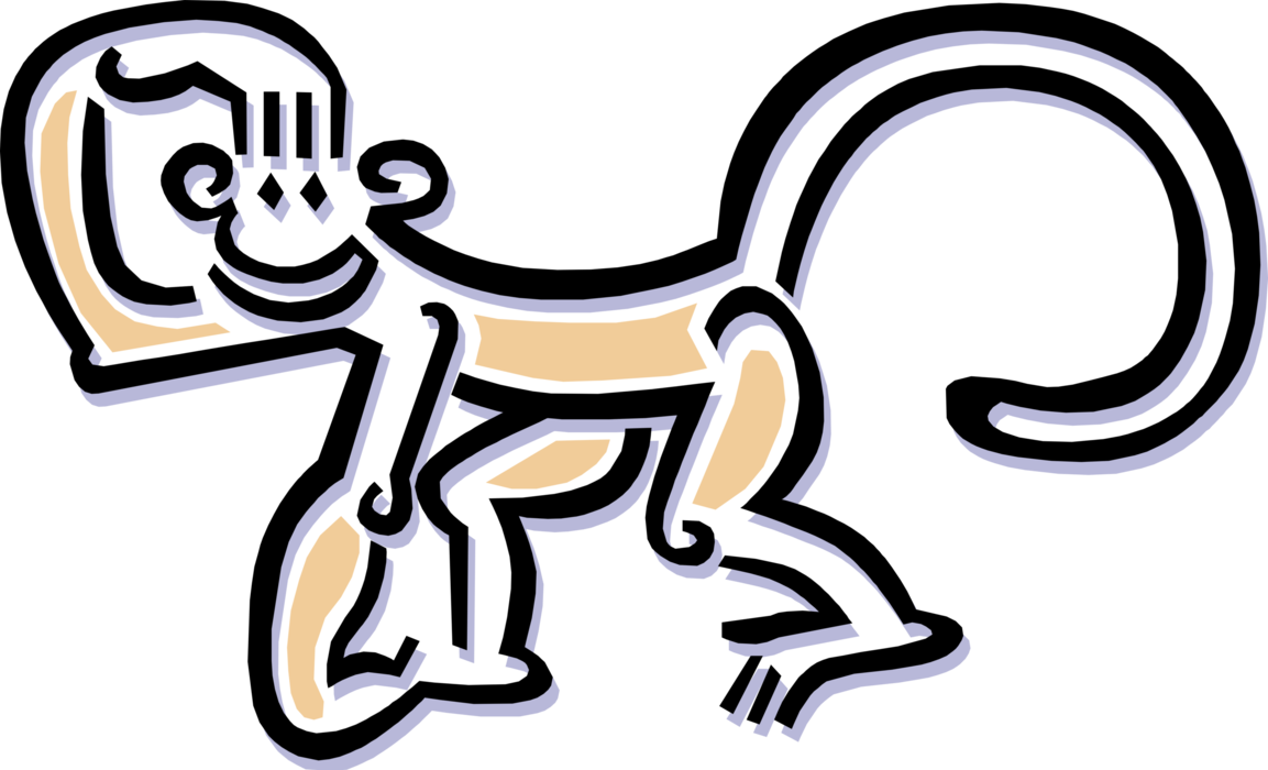 Vector Illustration of Squirrel Monkey with Long Tail Scratches Its Head