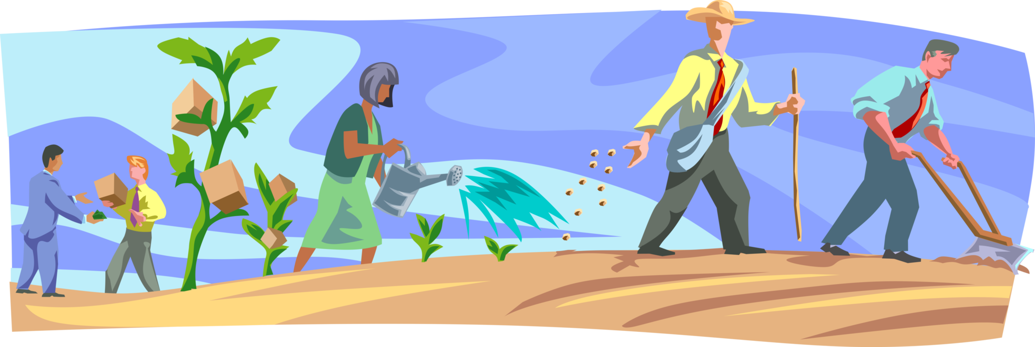 Vector Illustration of Planting Seeds Create New Opportunities