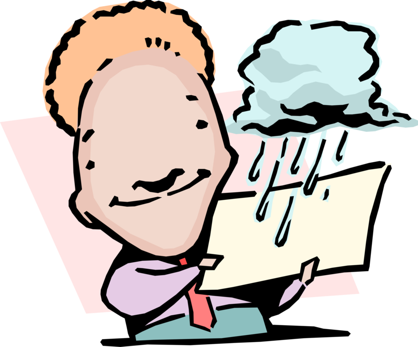 Vector Illustration of Taking Rain Check Idiom Businessman Holds Onto Report