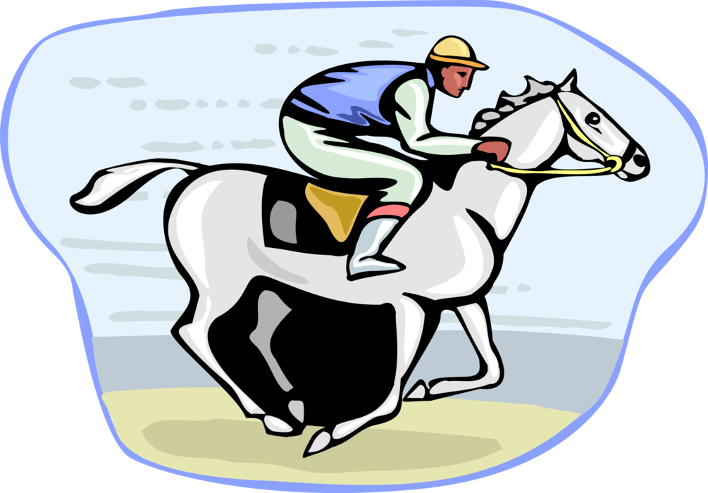 Vector Illustration of Jockey on Horseback Rides in Horse Race