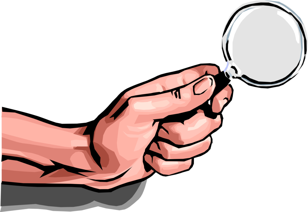 Searching for something with a magnifying glass. Magnifying glass on hand.  Magnifier and human hand 24971499 PNG