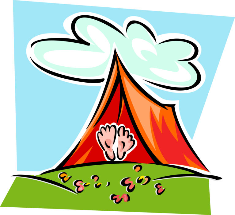 Vector Illustration of Outdoor Recreational Activity Camping Tent with Feet Exposed