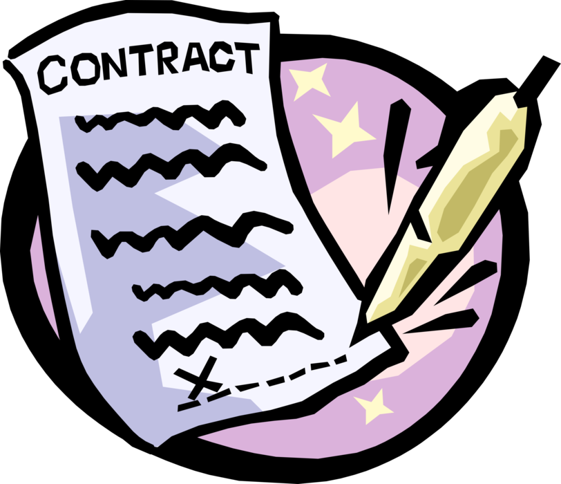 Vector Illustration of Contract Legal Agreement Between Two or More Parties with Pen Writing Instrument
