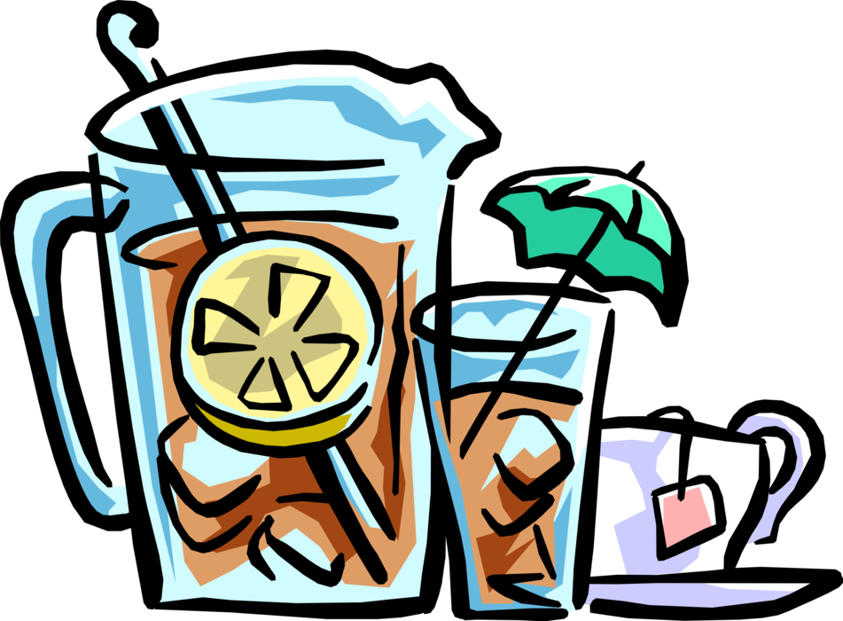 Vector Illustration of Ice Tea with Lemon and Glasses