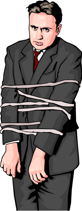 Vector Illustration of Businessman is All Tied Up with Ropes