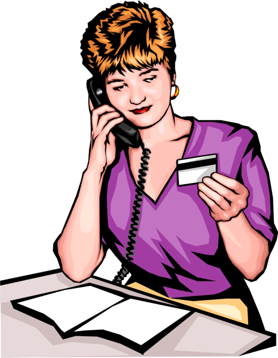 Vector Illustration of Woman Placing Phone Order with Credit Card