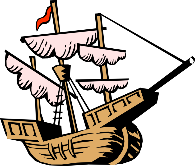 Vector Illustration of Christopher Columbus 15th Century Sailing Vessel Nina, Pinta or Santa Maria