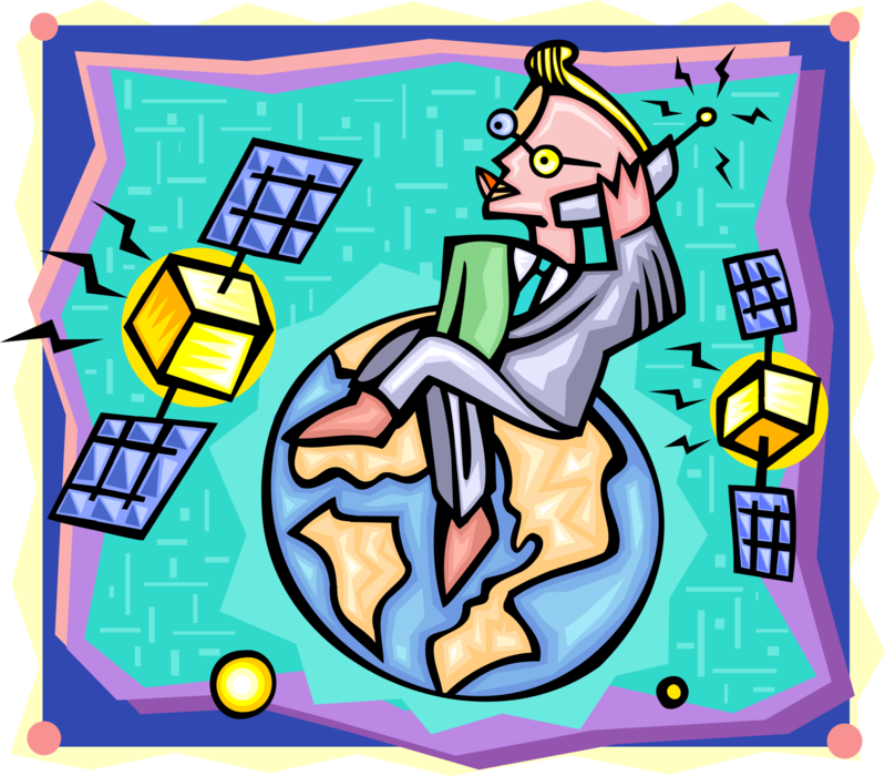 Vector Illustration of Global Telecommunications with Man on Mobile Smartphone Phone