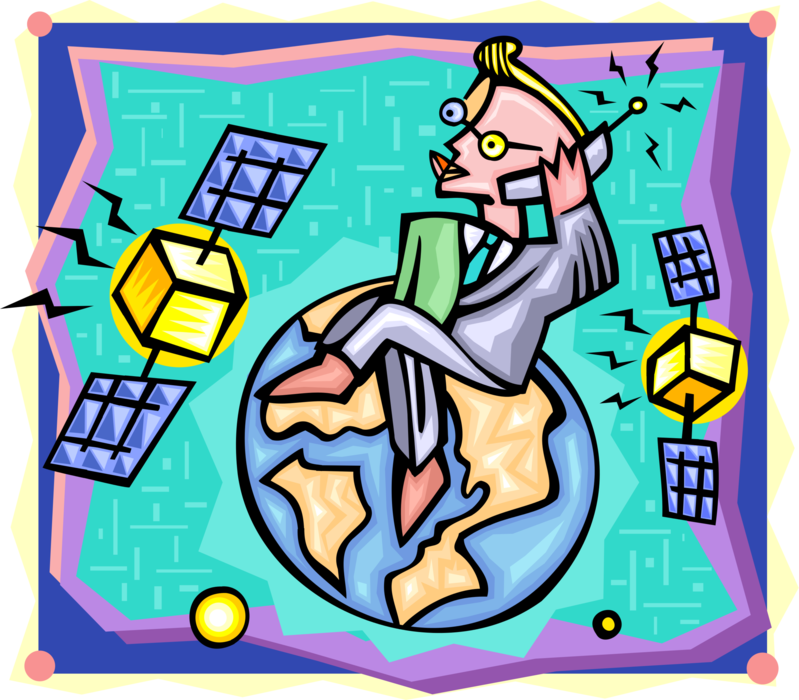 Vector Illustration of Global Telecommunications with Man on Mobile Smartphone Phone