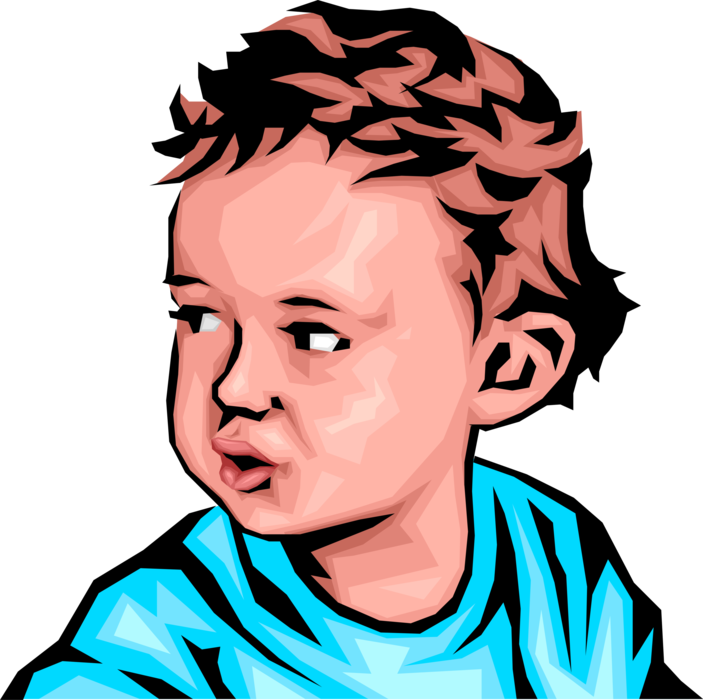 Vector Illustration of Newborn Infant Baby Turns Head to Look