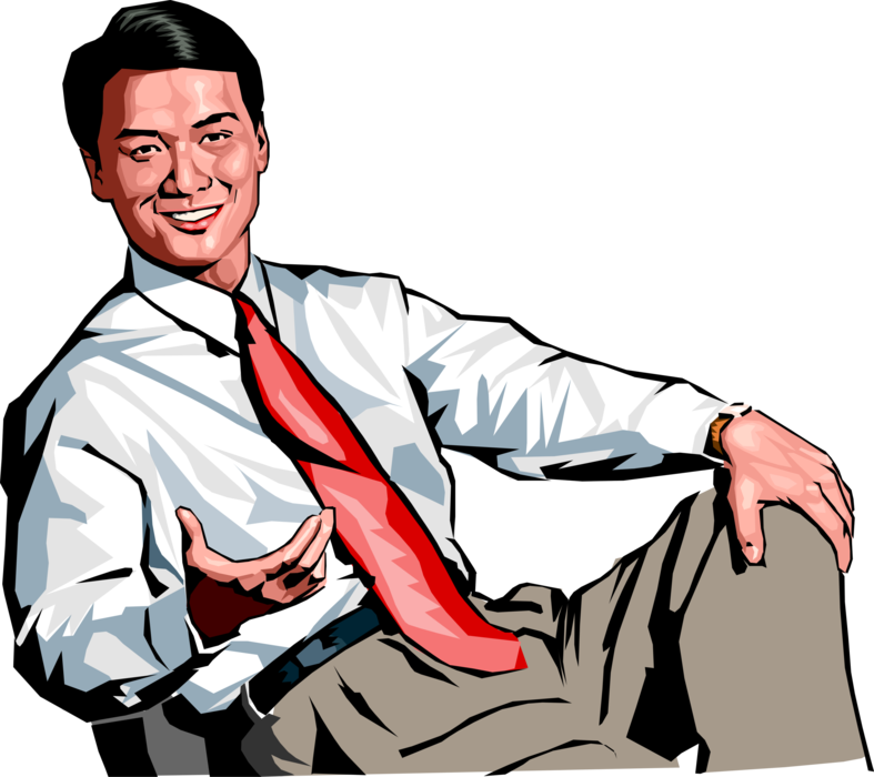 Vector Illustration of Businessman Sitting in Desk Chair Looks Comfortably Smug