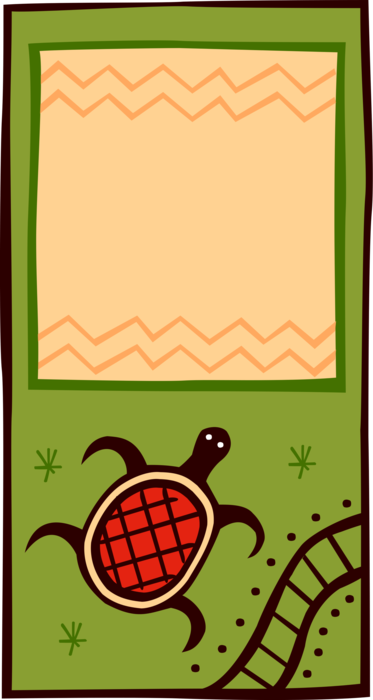 Vector Illustration of Slow-Moving Terrestrial Reptile Tortoise or Turtle Frame Border