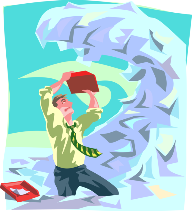 Vector Illustration of Lost in Ocean of Paperwork