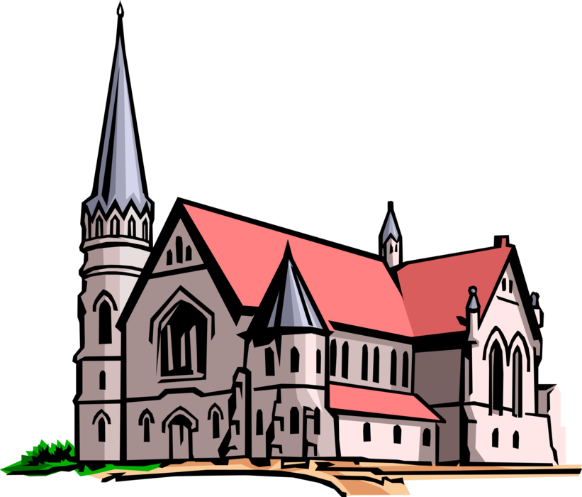 Vector Illustration of Christian Church Cathedral House of Worship with Steeple Architecture Building