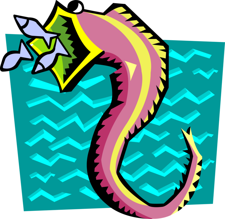 Vector Illustration of Marine Fish Hippocampus Genus Seahorse