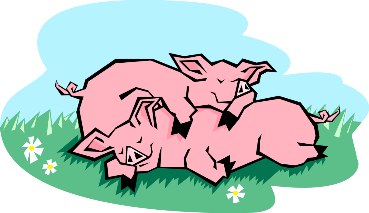 Vector Illustration of Farm Agriculture Livestock Animal Pigs Sleeping