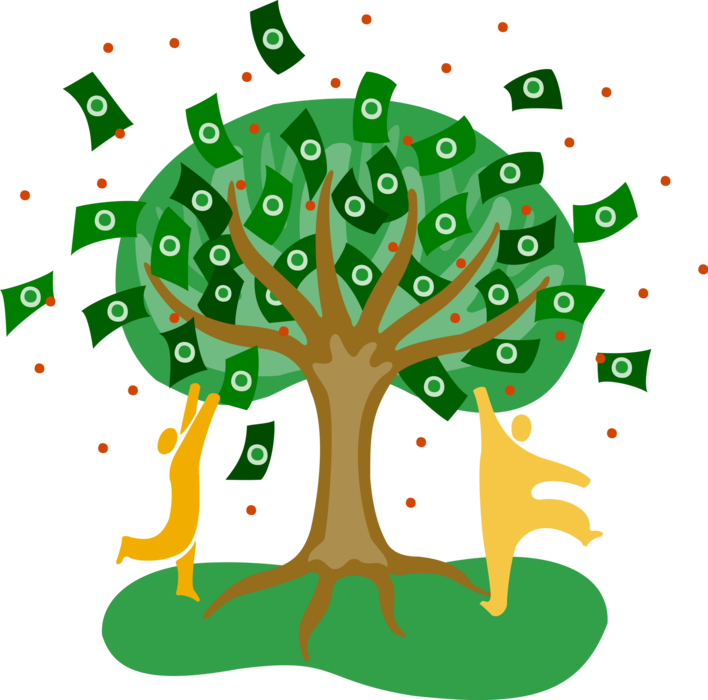Vector Illustration of People Grabbing Cash from Money Tree