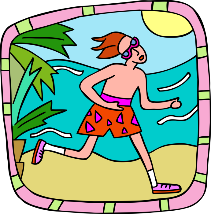 Vector Illustration of Jogger Gets Morning Exercise Jogging on the Beach