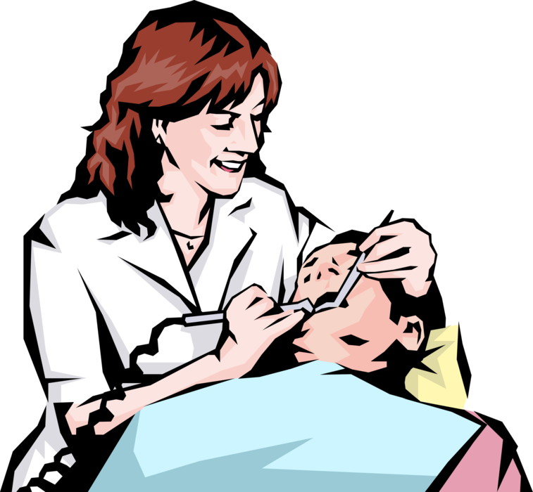 Vector Illustration of Dentist Drilling Patient's Tooth