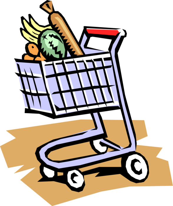 Vector Illustration of Supermarket Grocery Store Shopping Cart