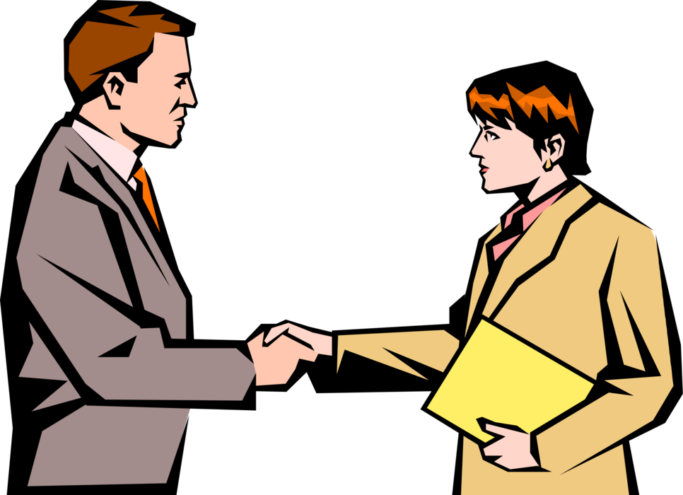 Vector Illustration of Sales Professional Greets Client to Discuss Business Needs