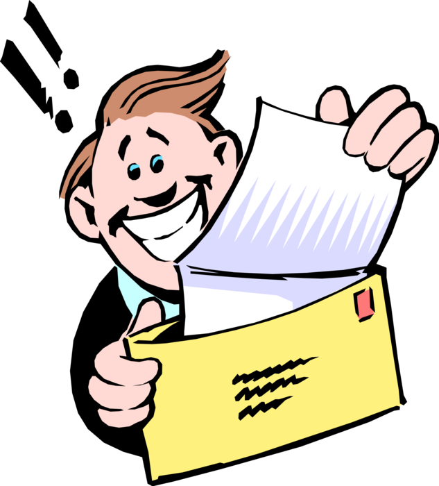 Vector Illustration of Office Worker Opens Snail Mail Letter in Envelope