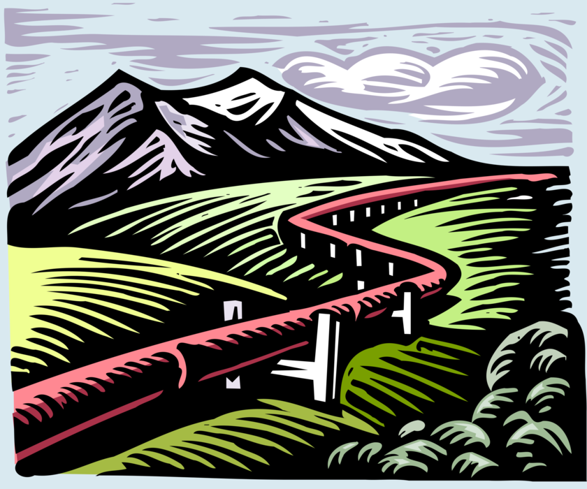 Vector Illustration of Fossil Fuel Oil and Natural Gas Energy Pipeline Criss-Crossing Natural Environment
