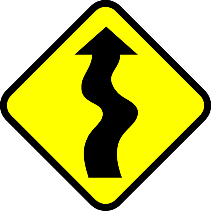Vector Illustration of Winding Road Sign Warns Motorists of Treacherous Windy Road Ahead