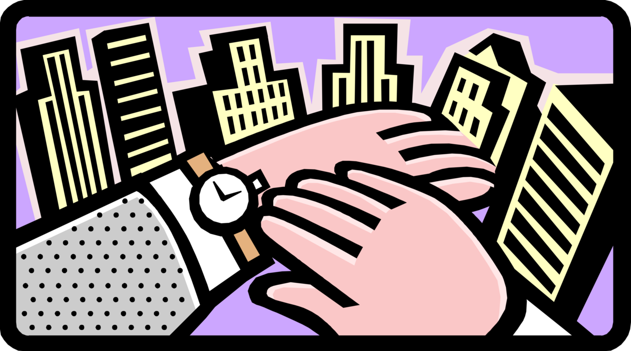 Vector Illustration of Hands Checking the Time on Watch for Business Meeting