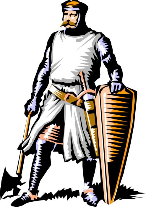 Vector Illustration of Medieval Chivalry Knight with Shield and Axe