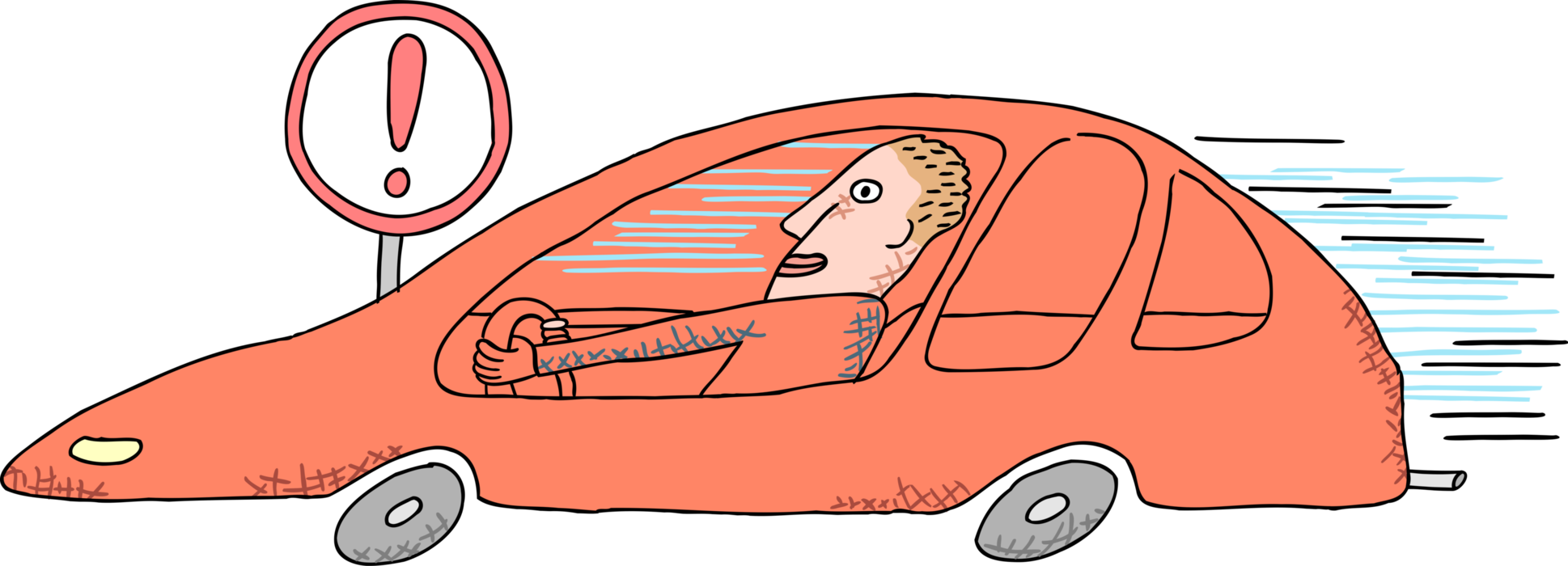 Vector Illustration of Distracted Motorist Driving Automobile Car Motor Vehicle on Highway or Road