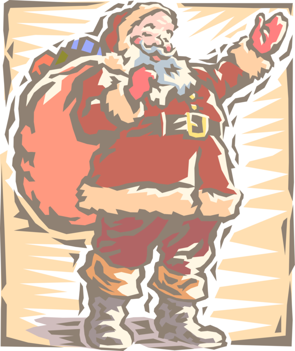 Vector Illustration of Santa Claus at Christmas with Sack of Toys and Presents