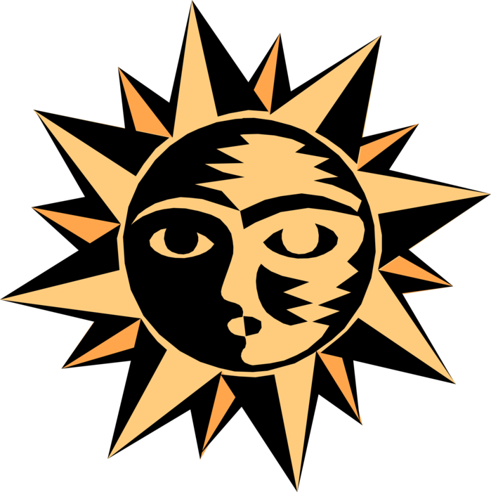 Vector Illustration of Personified Sun Face Night and Day